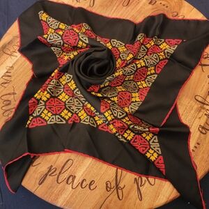 Geometric Patterned Black and Red Scarf